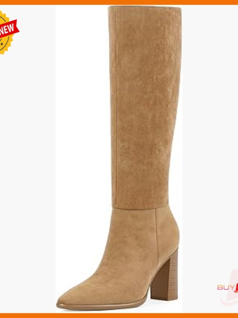 Knee High Boots Pointed Toe Chunky Heel Side Zipper Tall Boots